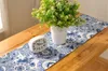 BZ378 Blue Cotton & Linen Tea Table Runner Round Endless Pattern Printed Home Hotel Table Cover Dust Proof Home Textile