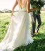 Bohemian Wedding Dresses Ivory Chiffon with Lace Sexy Wedding Dress Side Split Sweep Train Bridal Gowns vestidos de novia