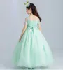 Mint Green Elegant Tulle spetsblomma Girl Wedding Dress Ankel längd Applices Bead Kids Party Prom Dress First Communion Dresses6797938