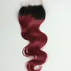 1b 99J 35x4quot Brazilian Human Hair Closure 1b Burgundy Body Wave Brazilian Ombre Wine Red Hair Lace Closure Hair Extensions 9372115