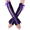 Womens Full Length Fingerless Lace Up Arm Warmer Satin Gloves Women's Lace-Up Gloves high quality Satin HJ123