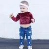 Baby Girl Clothes 2018 New Fashion Newborn Baby Girls Velvet Pleuche Wine Red Long Sleeve Crop Tops T-Shirt Children Clothing Autumn Winter