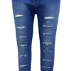 Trou classique déchiré jeans pour femmes mode déchiré taille haute jeans skinny pieds serrés denim femme nouvelle taille plus graisse femmes détruit pantalon