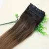 One Piece Clip In Human Hair Extensions 5Clips Per Piece Brazilian Virgin Hair Highlight Ombre Medium Brown Balayage 2/8