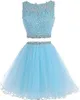 Off the Shoulder Two Piece Short Prom Homecoming Dress Beaded Crystals Appliques Graduation Cocktail Party Gown QC116