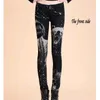 Fashion Long jeans woman Casual Pencil pants Girl Washed Black printing Pattern Skinny Long women high quality Jeans Capris