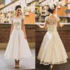 button back wedding dress tea length