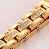 Unisex Charming Gifts 7.87'' 12mm Stainless Steel High Quality Cubic Zirconia Bracelet Women Men's Cool Jewelry Gold