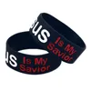 50st 1 tum bred Jesus är min Frälsare Silikon armband Ny religiös tros smycken svart vuxen storlek2421