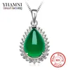 YHAMNI Original Naturel Vert Gem Malais Pierre Pendentif 925 Collier En Argent Sterling De Mode Cristal Pendentif Collier bijoux En Gros XD276