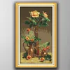 Beautiful flowers Gold Roses home decor painting , Handmade Cross Stitch Embroidery Needlework sets counted print on canvas DMC 14CT /11CT