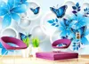 Luxe européen moderne bleu lys papillon 3d tv papier peint 3d papier peint 3d papiers peints pour la toile de fond tv