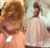 2018 New Barato Rosa Prom Dresses Off Ombro Mangas Compridas Lace Apliques Frisado Formal Ocasião Especial Vestido de Noite Vestidos de Festa Para As Mulheres