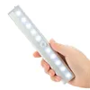 LED Bar Lights USB Rechargeable Sensor 10 Lights Wireless PIR Motion Sensing Wall Night with Stick-on anywhere Wardrobe