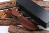 Top Quality Damascus Steel Survival Straight Hunting Knife 58HRC Rosewood&Ebony Handle Fixed Blade Knives with Leather Sheath