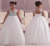 2018 prinses witte bruiloft bloem meisje jurken Empire taille kristallen open rug 2017 op maat gemaakte goedkope baby communie meisjes pageant jurk