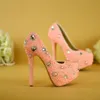 일치하는 가방과 라인 석 신부 웨딩 신발을 가진 최신 핑크 진주 Stiletto 나이트 클럽 하이힐 여성 신발