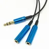 Freeshipping 3,5 mm Stereo Aux Jack 1 Mężczyzna do 2 Kobieta Y Splitter Headphone Audio Cable Blue Connector