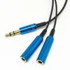 Freeshipping 3,5 mm Stereo AUX JACK 1 MANNELIJK NAAR 2 FEMALE Y Splitter Hoofdtelefoon Audiokabel Blauwe Connector