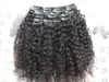 Brasilianska mänskliga Virgin Hair Extensions 9 stycken Klipp i hår Kinky Curly Hair Style Mörkbrun Naturlig Svart Färg