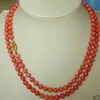 Details about 34''new design long natural 6mm red coral necklace 14k gold