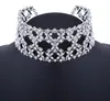 idealway Mode Guld Silverpläterad Inlay Hollow Out Clear Crystal Strassblad Blomma Bred Choker Halsband