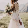 Bohemian Country Wedding Dresses Brudklänningar Långärmade Boho Bröllopsklänning Lace Appliques Chiffon En linje Vestidos de Novia