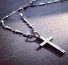 Free shipping Silver Stainless Steel women Mens fashion Polished shiny strong cross chain necklace with cross pendant 18-28 inch