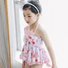 Girls Swimming Set Cartoon Flamingo Swimwear Suits Girl Sun Bathing Spring Swim Sets Bow Tank Tops Underpant Shorts With Swimming Caps A6945