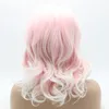 Iwona Hair Wavy épaule longueur rose rose blanc ombre perruque 193100b1001 à mi-chemin lié à la chaleur synthétique en dentelle avant perruque 9582277