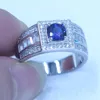 Real Soild 925 sterling sterling sterling sterline anelli per uomo 1CT blu tanzanite cz maschio festa dito anello dito gioielli gioielli