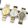 New Men Watches Gold Shell ORLANDO Alloy Wristwatch Three six-pin Business Dress Wristwatches Relojes Stainless Steel Band Watches For Gifts