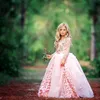 Vestidos menina para o casamento Lace manga comprida Applique Tulle Trem da varredura Pageant Flower Girl Dress 2017 Adorável Vintage Birthday Girl vestido