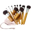 Bambuhandtag Make Up Brushes Set 11PCS Professionell Blush Foundation Eyeshadow Kosmetisk Maquiagem Multipurpose Makeup Brush Kit med påse