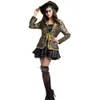 Deluxe Women Gold Black Halloween Pirate Cosplay Captain Costume Fancy Dress Sexy Buccaneer Płaszcz z kapeluszem Plus Size