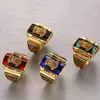 Men's Rock Punk Ring 18K Gold Plated Large Red CZ Stone Ring Jewelry 1973 Lion Head Party Rings For Men RC-303