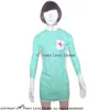 Jade Green Sexy Latex Nurse Uniform Sets Rubber Dresses Costume With Cross Decoration Zipper At Front 0010