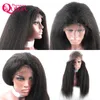 Kinky Straight Glueless Lace Front Wigs för svarta kvinnor med baby hår Virgin Mänskliga Hår Italienska Yaki Paryk Blekt Knots