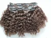 Brasilianska mänskliga Virgin Hair Extensions 9 stycken med 18 clips Clip i kinky Curly Short Dark Brown 2 # Naturlig färg