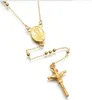 rosary beads necklace cross jesus pendant silver and gold plated beads long necklaces for men and women Rosary Bead Chain