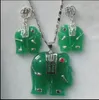 Jade vert naturel / jade rouge sculpté éléphant pendentif 14K GP collier boucles d'oreilles ensemble