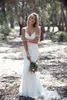 Sexig Backless Summer Wedding Dresses Mermaid Spaghetti Straps Full Lace Bridal Gowns Billiga Sweep Low Back Boho White Beach Wedding Vestidos