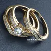 18k yellow Gold Fille engagement wedding ring sets w crystal R179 M-U2255