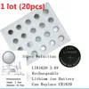 20PCS 1 LOT LIR1620 3.6V Lithium Li Ion Uppladdningsbart Knappcell Batteri 1620 3.6 Volt Li-Ion Mynt Batterier Ersätt CR1620 Gratis frakt