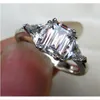 Alta calidad 3 CRT tres anillos de piedra de talla esmeralda del amor de compromiso de diamantes de plata genuina de 3 anillos de piedra