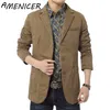 Vente en gros- Brand New blazer hommes Casual Blazer Coton Denim Parka Hommes coupe slim Vestes Armée Vert Kaki Grande Taille