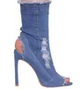 Jean classique mode Peep Toe Stiletto bottines Vogue robe de soirée femme pompes printemps automne dame Denim talons hauts bottes