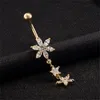 Star Flower CZ Piercings Sieraden Womens Sexy Belly Button Ring Lange Dangle Navel Bar Goud Dangle Body Sieraden Piercing Rood / Roze