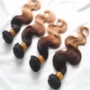 Ombre Saç Demetleri Örgüleri T1b 4 27 Koyu Kök Üç Ton Brezilyalı Perulu Hint Malezya Vücut Dalga Bakire Saç Atkı Uzantıları 3 adet 4 adet