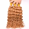 ＃27ブロンドの深い波ブラジルの髪の織り束3本の巻き毛の織り人間の髪の髪のブロンドの束蜂蜜金髪ブラジルの髪の毛